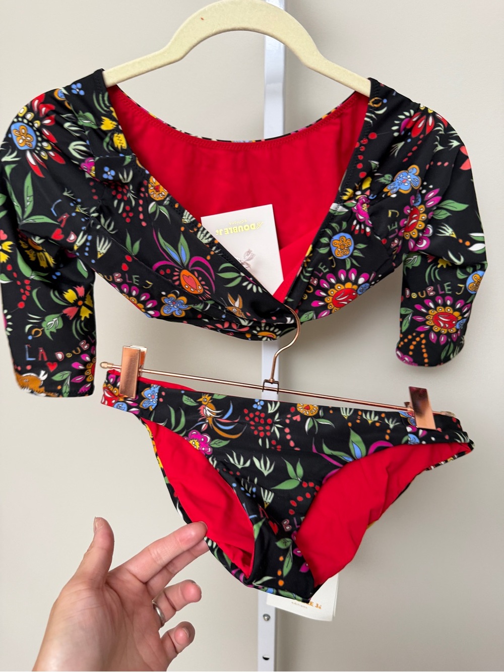 LA DOUBLE J Floral Black & Red Two-Piece Bikini Set SIZE XS BRAND NEW
